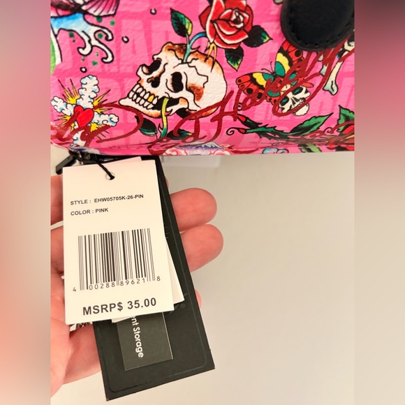 Ed Hardy Small Pink & Black Tattoo Print Crossbody Bag-NWT - Picture 4 of 7